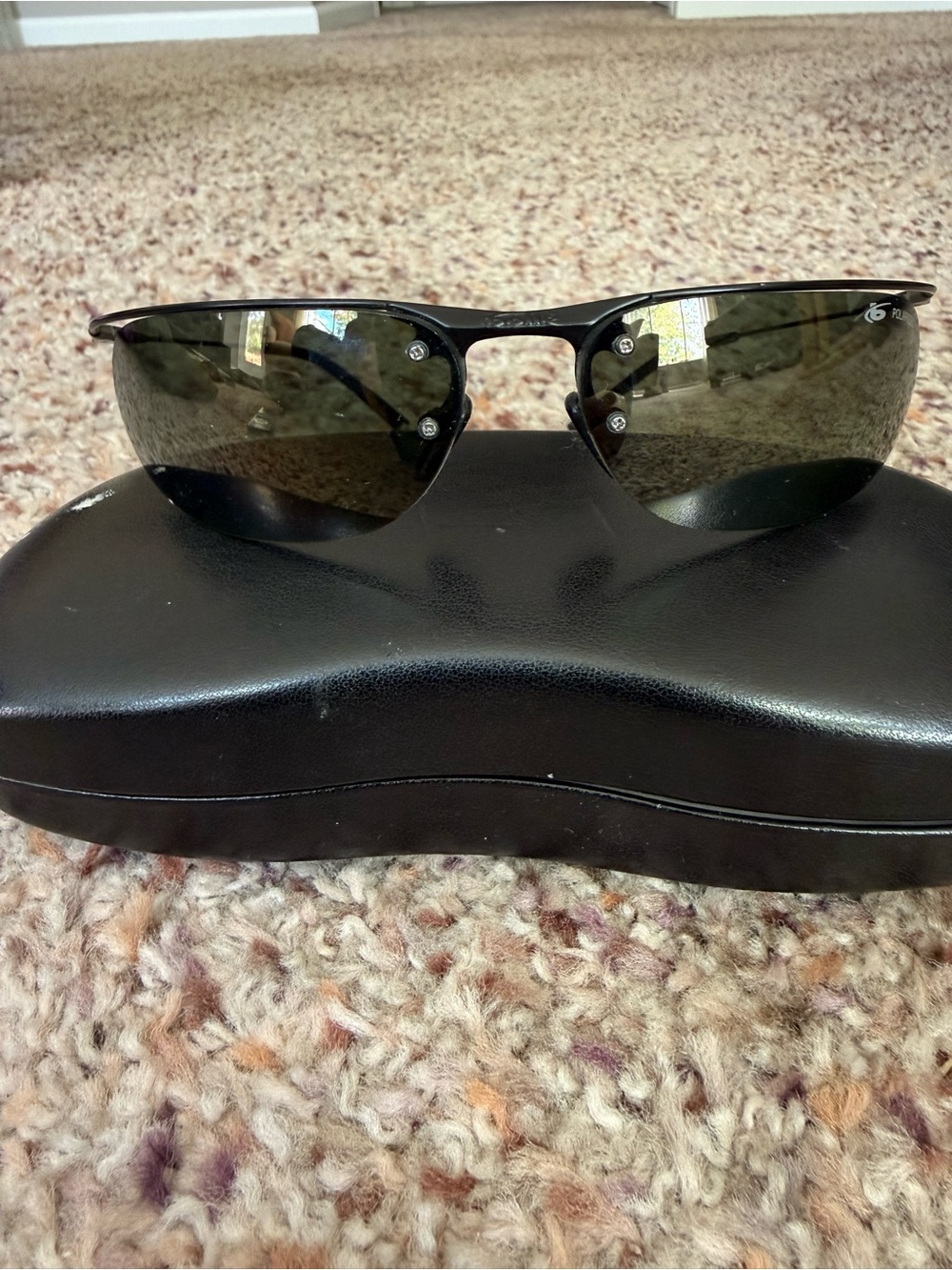 Ray-Ban Polarized Semi-Rimless Sunglasses in Black with Dark Green Lenses